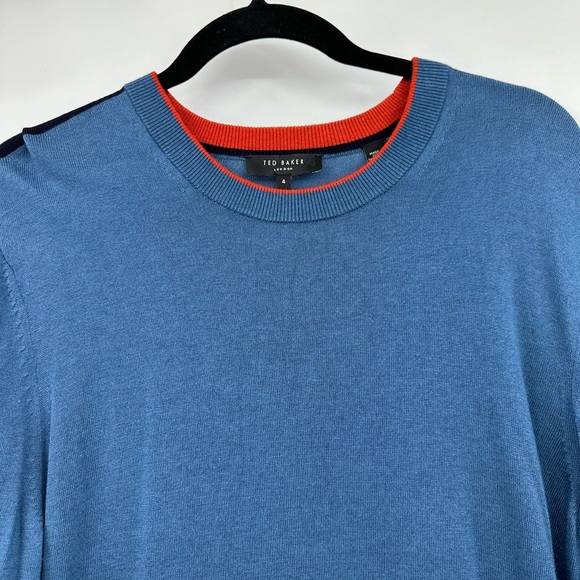 TED BAKER Mid-Blue Noirmon Crew Striped Jumper Wool/Cashmere Blend - Picture 8 of 13